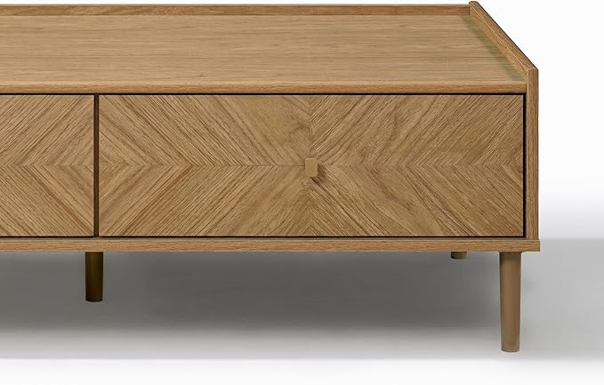 LuxenHome Wood Coffee Table with Storage, 47" Mid Century Modern Coffee Tables with 2-Drawer, Center Table for Small Space, Rectangular Cocktail Tea Tables for Living Room, Office
