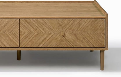 LuxenHome Wood Coffee Table with Storage, 47" Mid Century Modern Coffee Tables with 2-Drawer, Center Table for Small Space, Rectangular Cocktail Tea Tables for Living Room, Office