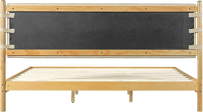 Premium Rubber Wood Platform Bed Frames, King Size Headboard Included, Mid Century Modern Beds, Beige