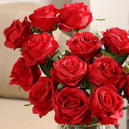 Nubry 100pcs Artificial Silk Roses Bulk,Fake Roses Flower with Stems Realistic Flowers for Wedding Centerpiece Home Party Decor(Red)