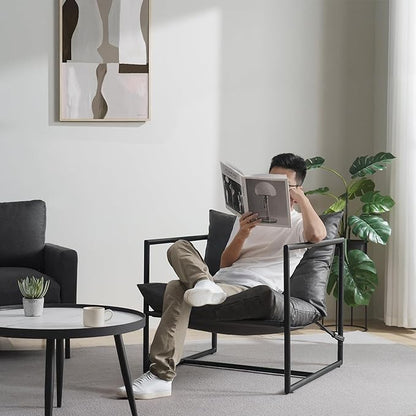 ZINUS Aidan Faux Leather Sling Accent Chair, Metal Framed Armchair with Shredded Foam Cushioning, Slate Grey