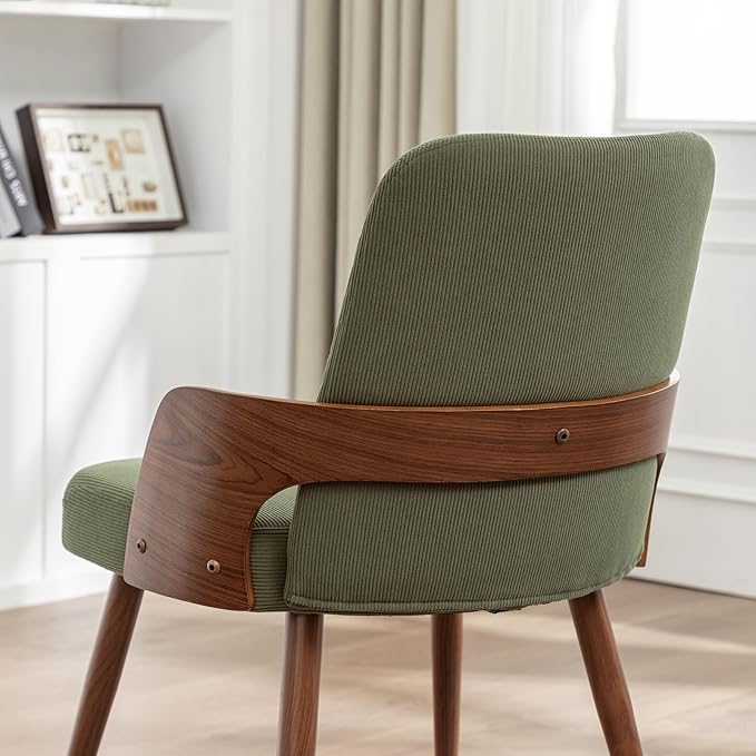Dining Room Chairs Set of 4,Mid Century Modern Kitchen Chairs,Green Corduroy Fabric Upholstered Chairs,Metal Legs Wooden Desk Chairs,Armless and No Wheels for Kitchen Dining Room