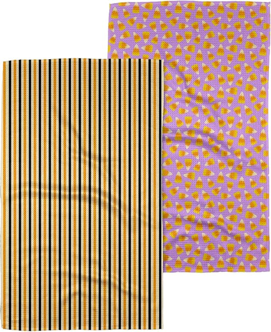 GEOMETRY Halloween Kitchen Towels Quick Dry Microfiber Dish Towels Premium Waffle Trick or Treat 18x30 Set of 2