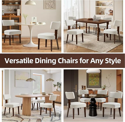 Dining Chairs Set of 2, Fabric Upholstered Wood Kitchen Chairs, Linen Curved Backrest Chairs,Farmhouse Modern Dining Chairs with Foot Pad for Kitchen/Living Room/Restaurant/Cafe-Beige