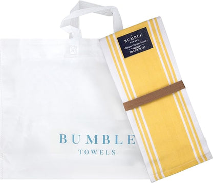 Premium Kitchen Towels 6 Pack Large Cotton Flat Terry Absorbent Tea Towels with Hanging Loop Wide Stripe Yellow 20x28