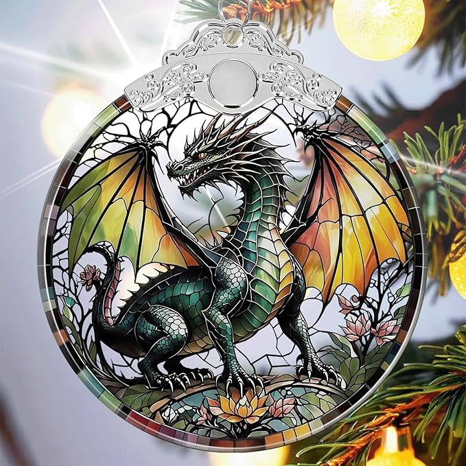 Dragon Ornament Crystal Glass with Gift Box, Dragon Christmas Ornaments for Christmas Tree Decorations, for Girls Boys Women Men, Holiday Keepsake Present Exchange Ideas -01