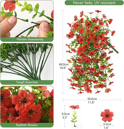INQCMY 2Pcs Artificial Flowers for Outdoors UV Resistant Artificial Plants Easy Assembly for Spring Decor Look Real Faux Hanging Flowers for Outside Home Planter Porch Patio Decor