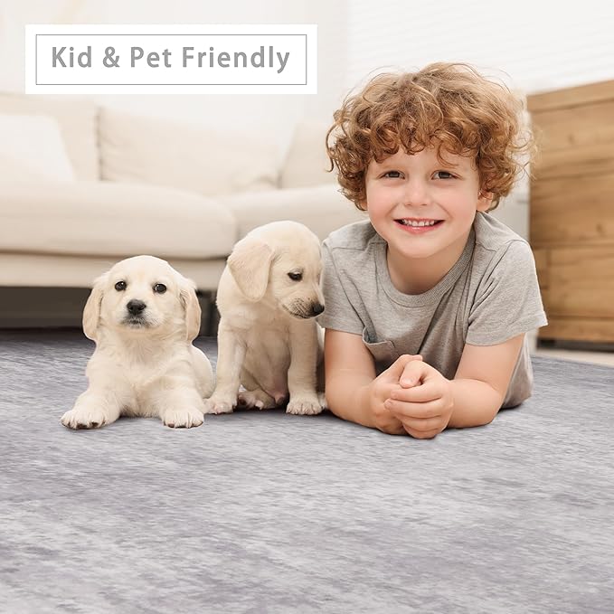 Washable Rugs 8x10 Area Rugs for Living Room,Modern Abstract Rugs for Bedroom,Large Carpets,Ultra Soft Faux Wool Retro Dining Room Rug,Non Slip&Non-Shedding Low Pile Print Rug- Grey