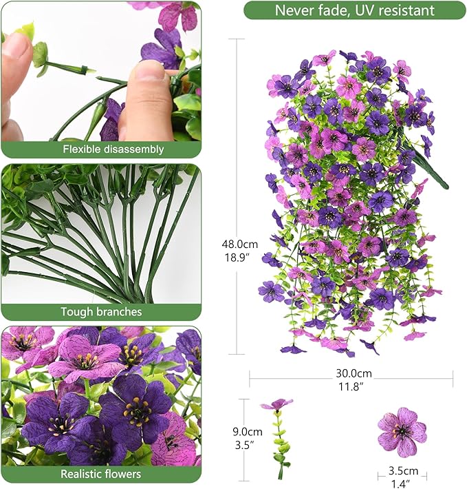 INQCMY 2Pcs Artificial Flowers for Outdoors UV Resistant Artificial Plants Easy Assembly for Spring Decor Look Real Faux Hanging Flowers for Outside Home Planter Porch Patio Decor