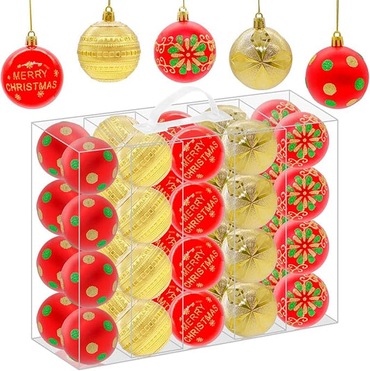 40PCS 2.36" Christmas Balls Ornaments, Plastic Christmas Tree Ornaments, Holiday Baubles, Hanging Decorations for Xmas Trees Holiday Party, Gold Red Baubles