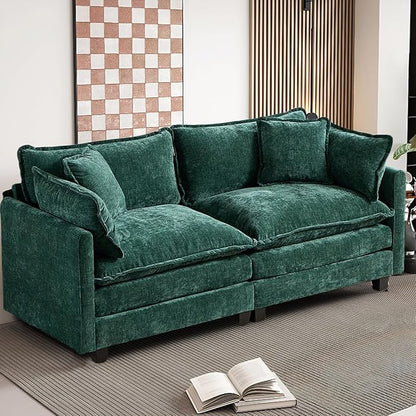 SoarFlash 71.6" Chenille Sectional Sofa, Comfy Modular Loveseat Sofa, Modern 2-Seat Couch Deep Seat Sofa Set for Living Room,Green