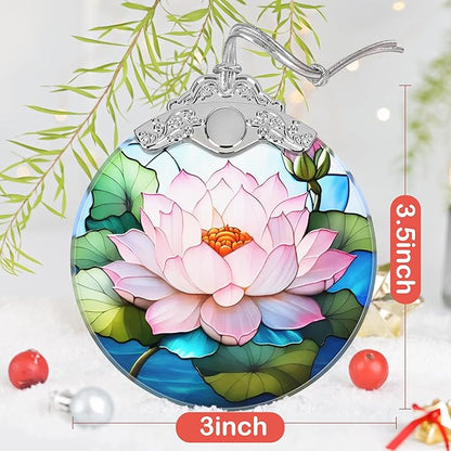 Lotus Stained Glass Ornament - Christmas Tree Decorations, Lotus Ornaments for Christmas Tree, Holiday Presents