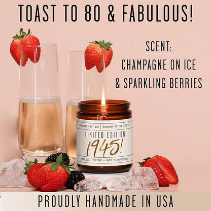 80th Birthday Gifts for Women - 'Limited Edition 1945' Soy, w/Champagne on Ice I 1945 Birthday Gifts for Women I 80 Birthday Gifts for Women I 16oz Reusable Jar, 50Hr Burn, Made in USA