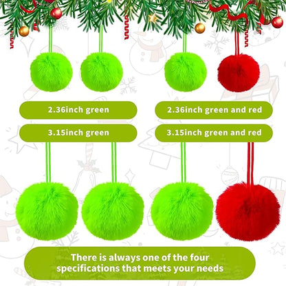 12Pcs Lime Green and Red 2.36 Inch Furry Christmas Ornaments, Soft Fluffy Fuzzy Pom Pom Balls, Christmas Decorations Hanging Ornaments for Christmas Tree, Holiday Party, DIY Craft, and Mantel Decor