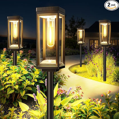 Solar Pathway Lights Outdoor Waterproof, 2 Pack Outdoor Solar Lights for Yard with Reflector Cup, Auto On/Off, 15+ Hours Runtime, Solar Lighting for Yard Path Lawn Walkway Driveway, Warm White
