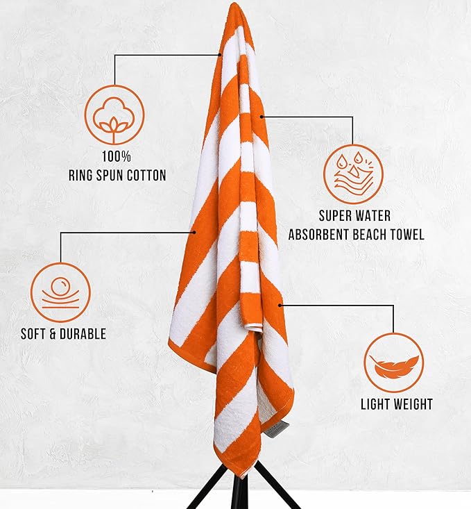 Utopia Towels 4 Pack Cabana Stripe Beach Towel, 30 by 60 Inches 100% Ring Spun Cotton Bath Towels for Beach, and Swim, Orange