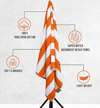 Utopia Towels 4 Pack Cabana Stripe Beach Towel, 30 by 60 Inches 100% Ring Spun Cotton Bath Towels for Beach, and Swim, Orange