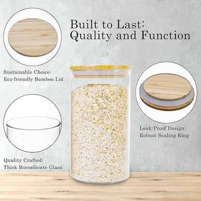 Glass Storage Jars Set Elegant Containers with Airtight Bamboo Lids, Perfect for Kitchen Organization - Flour, Rice, Pasta, Sugar, Coffee Beans (2 packs(37oz) / 2 packs(111oz))