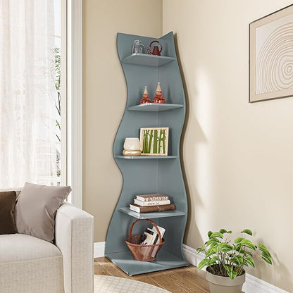 LITTLE TREE Small Corner Shelf, Modern 5-Tier Wall Corner Bookshelf, Stylish Bookcase Storage Rack for Small Space, Living Room, Bedroom, Blue, 2 Pack