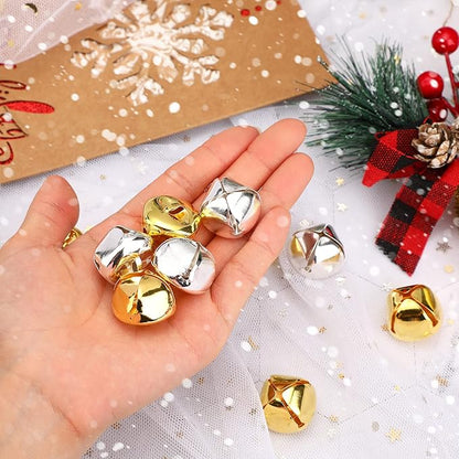 Augshy Jingle Bells for Crafts, 120 Pcs 1 Inch Christmas Jingle Bells, Bulk Sound Craft Bells for Christmas Home Festival Decorations DIY Project