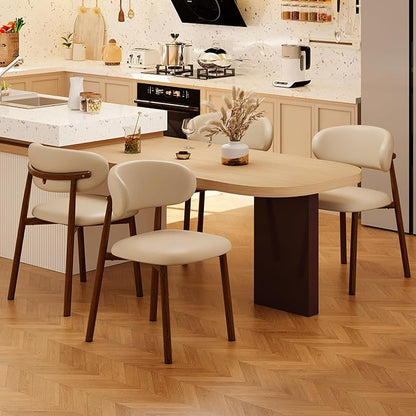 Kitchen Dining Chairs Set of 2 Modern Upholstered Dining Room Chair with Metal Legs, Walnut Leg/Khaki