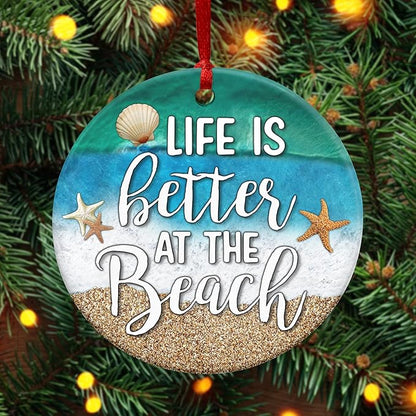 OASSIE Christmas Beach Gifts for Women Men - Ceramic Christmas Ornaments 2025 for Tree Decorations - Beach Themed Gifts for Mom Dad Family Friends Couple, Beachy Decor for Xmas Decorations