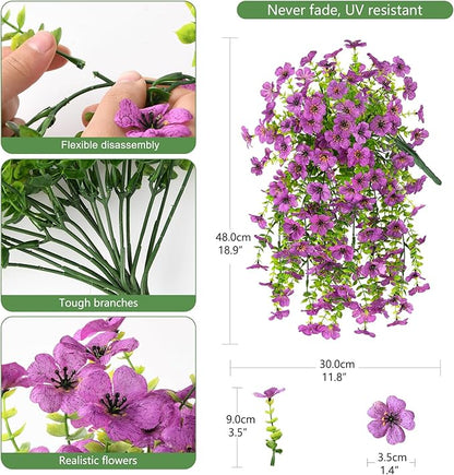 INQCMY 2Pcs Artificial Flowers for Outdoors UV Resistant Artificial Plants Easy Assembly for Spring Decor Look Real Faux Hanging Flowers for Outside Home Planter Porch Patio Decor