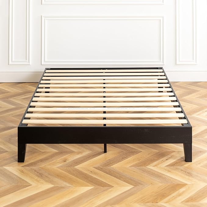 Mellow Naturalista Grand 12 Inch Solid Wood Platform Bed with Wooden Slats, Easy Assembly, Queen, Black