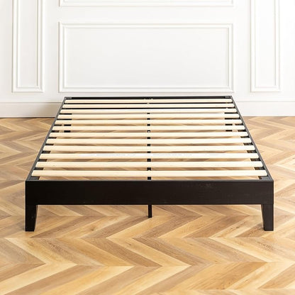 Mellow Naturalista Grand 12 Inch Solid Wood Platform Bed with Wooden Slats, Easy Assembly, King, Black