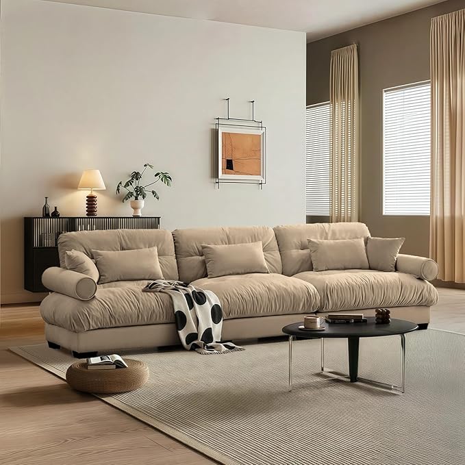 SoarFlash 130” Sectional Sofa 3 Seat Couch, L Shaped Modern Sofa with Solid Wood Legs, Couches Sofas for Living Room Apartment, Comfortable Small Couches for Small Spaces, Brown