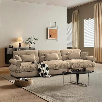 SoarFlash 130” Sectional Sofa 3 Seat Couch, L Shaped Modern Sofa with Solid Wood Legs, Couches Sofas for Living Room Apartment, Comfortable Small Couches for Small Spaces, Brown