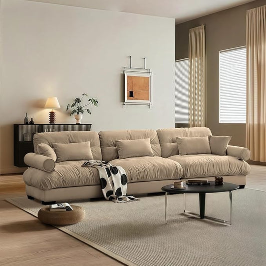 SoarFlash 130” Sectional Sofa 3 Seat Couch, L Shaped Modern Sofa with Solid Wood Legs, Couches Sofas for Living Room Apartment, Comfortable Small Couches for Small Spaces, Brown