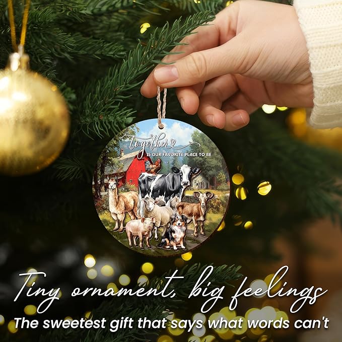 OASSIE Christmas Farmer Gifts for Women - Wooden Rustic Farmhouse Ornaments for Tree Decorations - Animal Lover Gifts for Farmers, Farm Animal Christmas Ornaments for Farmhouse Decor, Gift for Farmer