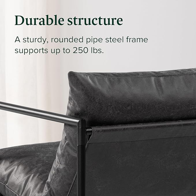 ZINUS Aidan Faux Leather Sling Accent Chair, Metal Framed Armchair with Shredded Foam Cushioning, Slate Grey