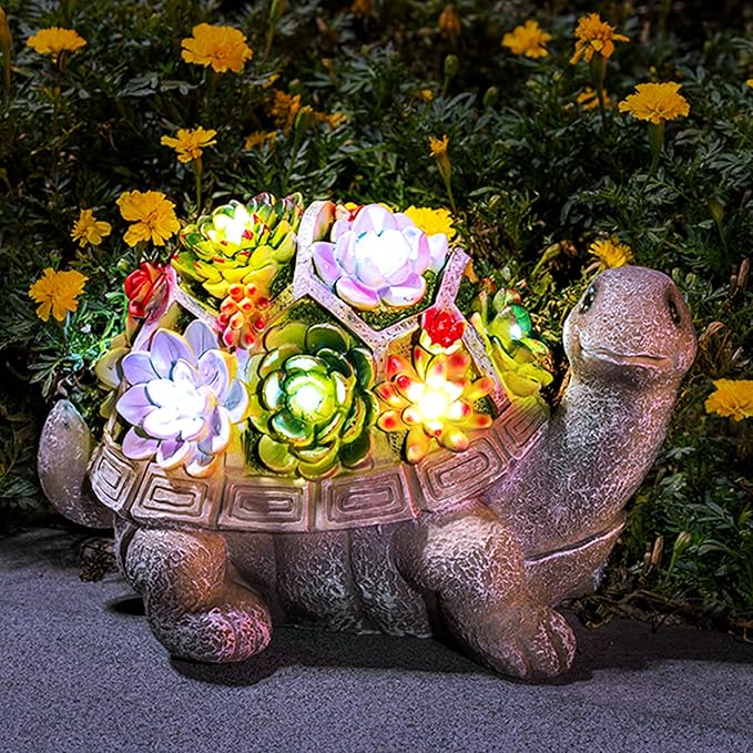 GIGALUMI 11.5 Inch Solar Garden Statues Turtle Figurine Lights for Outside Garden Decor, Yard Decorations Outdoor Housewarming Gifts for Mom, Women for Mothers Day