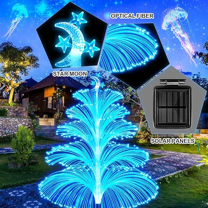 Solar Christmas Tree Lights Decorations Outdoor Waterproof 5 Layer Optical Fiber 7 Color Changing for Yard Pathway Outside Decorative Gifts Christmas, 3 Pack