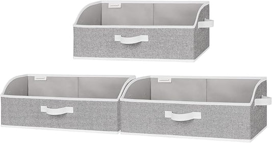 StorageWorks Closet Storage Bins, Trapezoid Organizer Box for Shelves, Fabric Clothes Bin, Foldable Organizing Baskets with Handles, Large, Gray, 3-Pack