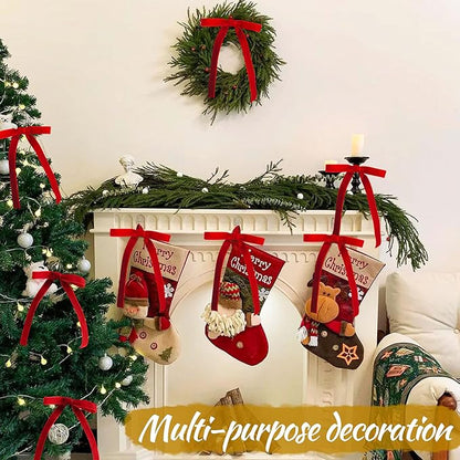 AYGXU 30pcs Velvet Bows for Christmas Tree Decorations,Twist tie Bows,Vintage Christmas Bow Decor,premade Bow for Gift Wrapping,Table,Garland,Fireplace Decor.red(5/8" W,5.1 * 7in)