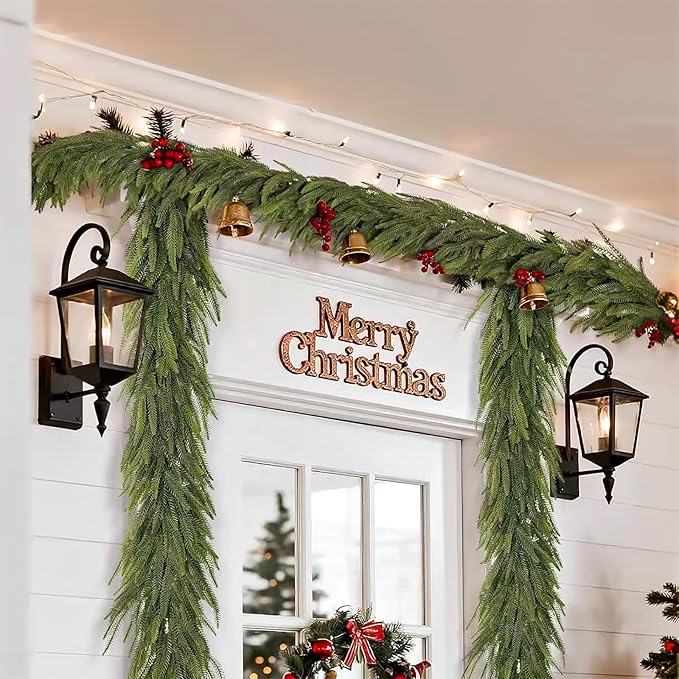 2PCS 6FT Norfolk Pine Garland, Christmas Artificial Faux Greenery Garland Real Touch Holiday Decorations for Holiday Wreaths, Craft DIY and Home Xmas Decorations