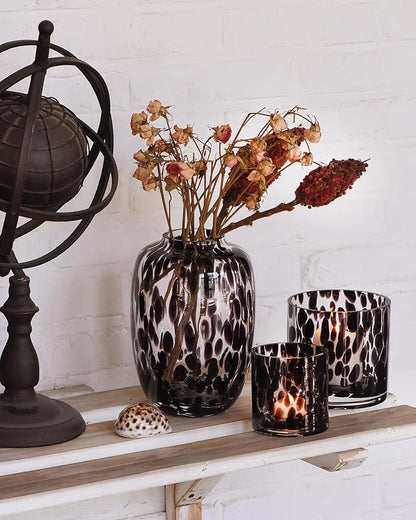 CONVIVA Decorative Glass Vase and Candle Holder Set, 3-Piece, Flower Vase Tortoise Pattern,Modern Fall Home Decor Thanksgiving Chrismas Day Gift Idea.