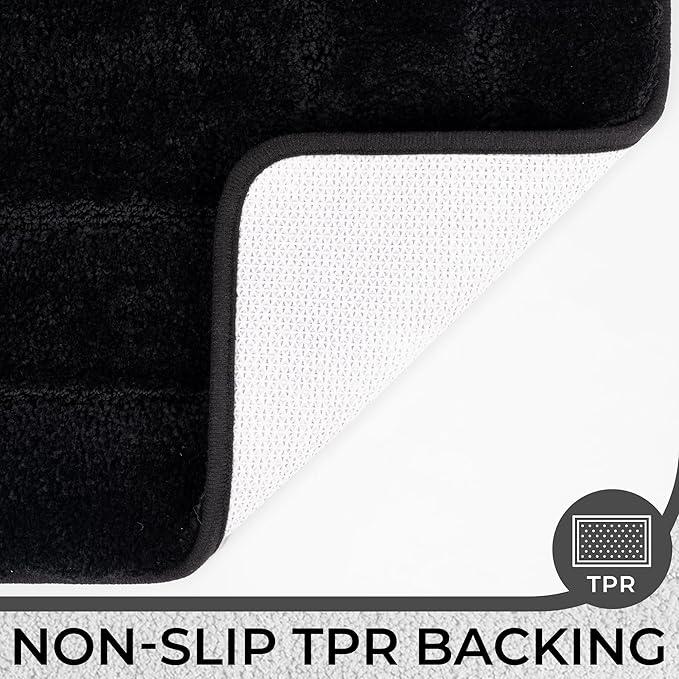 GRANNY SAYS Bathroom Toilet Rugs U Shaped, Bath Mats for Bathroom, Shower Room Rugs Non Slip Washable, Absorbent Microfiber Toilet Mat, Soft Plush Shaggy, 20" x 24", Black