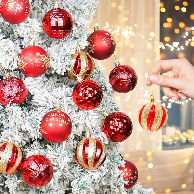 40PCS 2.36" Christmas Balls Ornaments, Plastic Christmas Tree Ornaments, Holiday Baubles, Hanging Decorations for Xmas Trees Holiday Party, Red Baubles