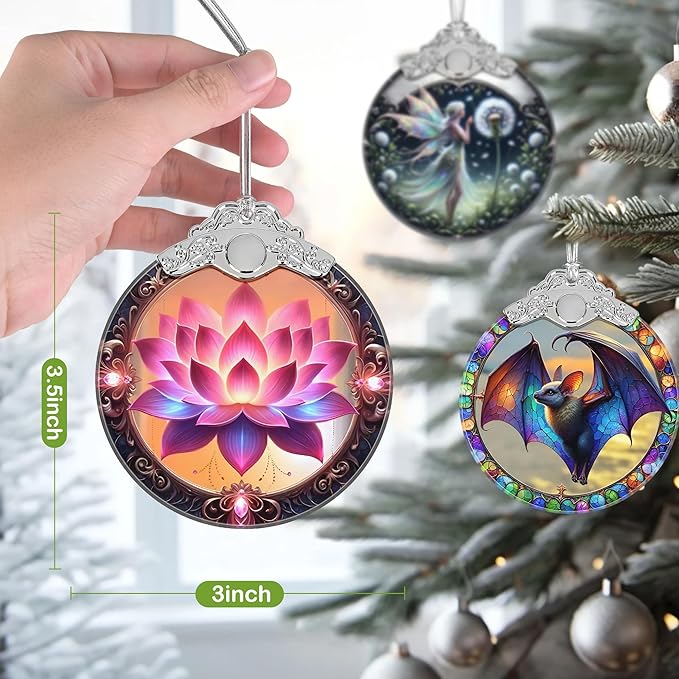 Christmas Ornament, 2025 Ornaments for Christmas Tree, Stained Glass Hanging Ornament, Holiday Ornaments, Unique Gift Idea - Lotus
