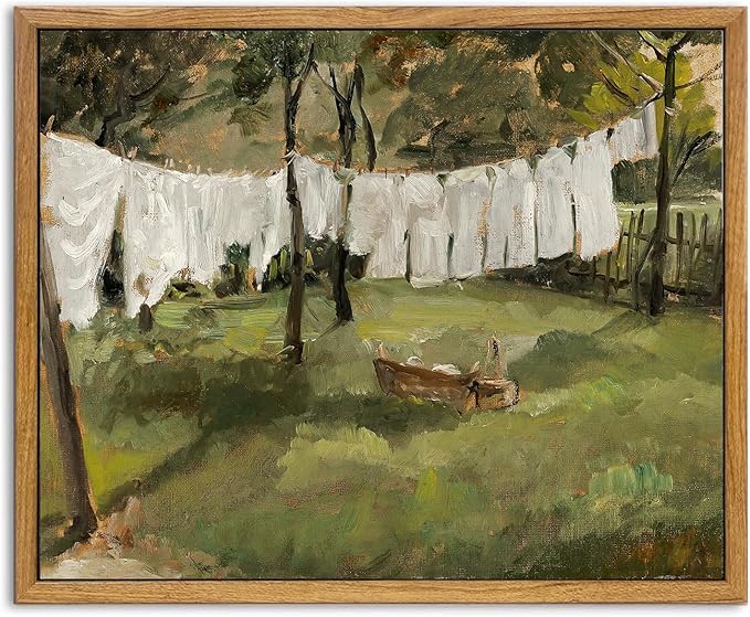 KBKBART Framed Canvas Wall Art Home Decor, Vintage Laundry Room Art Prints Wall Decor, Farmhouse Decor Canvas Oil Painting, Antique Country Landscape Wall Art Prints for Beroom Living Room Bathroom (8"x10")