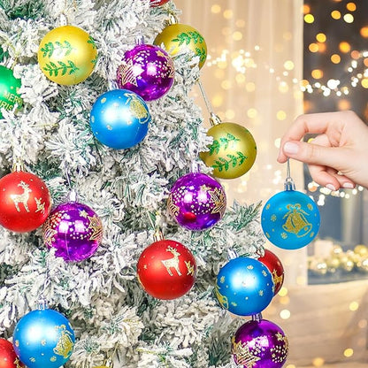 40PCS 2.36" Christmas Balls Ornaments, Plastic Christmas Tree Ornaments, Holiday Baubles, Hanging Decorations for Xmas Trees Holiday Party, Gold Red Purple Baubles