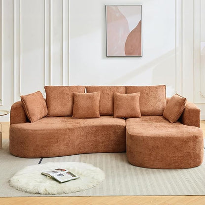 106” Curved Modular Sectional Sofa, Cloud Sectional Couch with Chaise/Deep Seat/Armrest/Chenille Fabric, No Assembly Required, Space-Saving, Boneless Compression Sleeper Sofa for Living Room