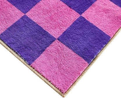 Multicolored Checkerboard Washable Rug 3x5 Ultra Thin Retro Funky Accent Area Rugs for Bathroom Bedroom Kitchen Entryway Dorm Aesthetic, Colorful Checkered Modern Geometric Indoor Doormat