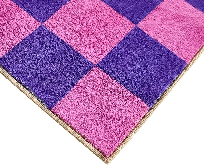 Multicolored Checkerboard Washable Rug 5x7 Ultra Thin Retro Funky Aesthetic Cute Area Rugs for Living Dining Room Bedroom Kitchen Office Entryway Dorm, Colorful Checkered Modern Geometric Carpet