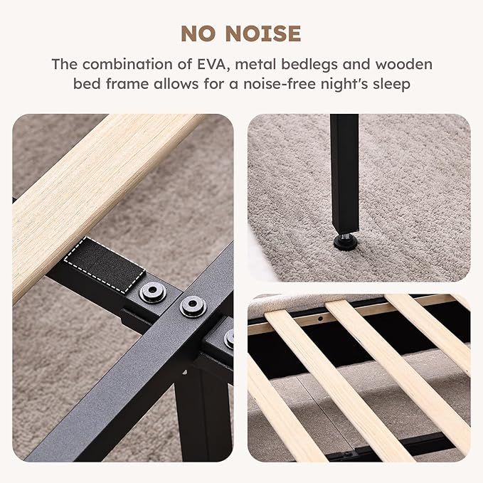 Cloud Bed Frame, Soft Boucle Bed Frame with Adjustable Headboard, Solid Wood Legs, Rounded Corners Design & Easy Assembly – Modern Platform Bed, Twin Cream