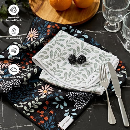 RECYCO Waffle Kitchen Towels Set of 2 Quick Dry Microfiber Sustainable Lightweight Hand Towels Enchanted Bloom 16x28
